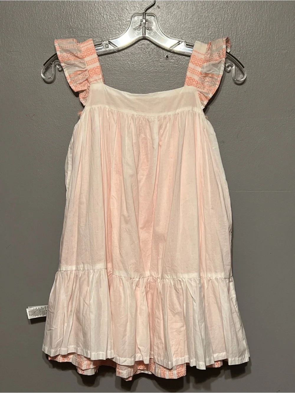 Tahari Cotton Embroidered Flutter Sleeve Dress Peach & Ivory Square Neck Size 8
